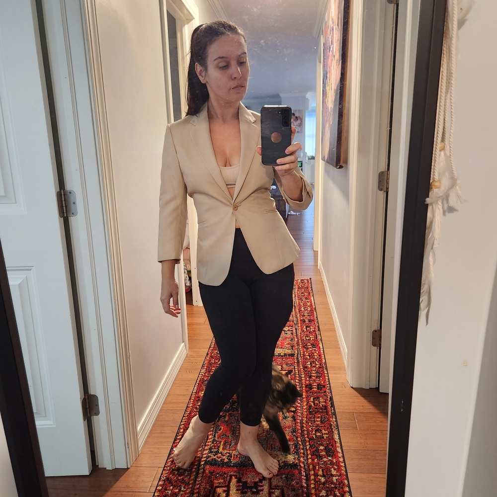Holland & Sherry Size 0 Elegant Beige Cream 3/4 Sleeve Blazer